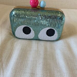Charming Charlie Teal Sequin Clutch with Pink and Blue Accents